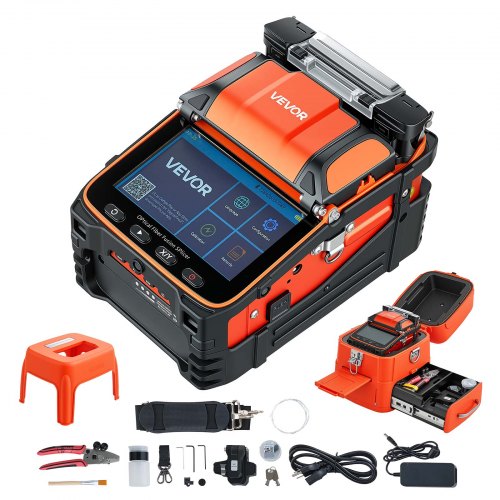 VEVOR glasvezellasser, 6 motoren, 0,1 µm kernuitlijning, fusielasser met VFL OPM voor SM MM DS NZDS, 5s lassen, 15s verwarmen, 5 inch touchscreen, 3-in-1 glasvezelhouder, 7800mAh