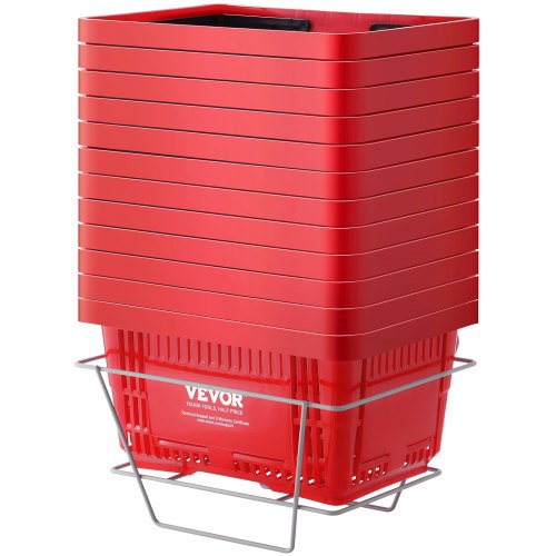 VEVOR boodschappenmand draagbare boodschappenmand 12 stuks 24L handvat standaard rood afbeelding