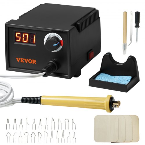 VEVOR Professioneel houtbrandergereedschap pyrografie, pyrografieset, houtverbrandingsgereedschap, digitaal display, pyrografiemachineset, pyrografiestation inclusief pyrografiezuiger met 23 draadpunten afbeelding