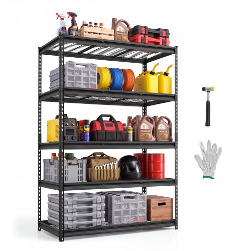 VEVOR 5-laags draadstalen stellingkast, 1219x610x1813mm, draagvermogen 1631kg, gaasstelling voor magazijn, garage, kelder en keuken, stalen constructi