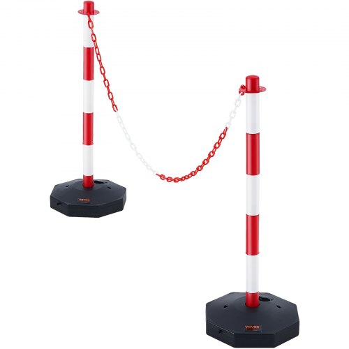 VEVOR verkeerskegels verkeerskegelpalen 2 stuks 285 x 285 mm basis waarschuwingskegel verkeerskegel waarschuwingsverkeerskegel met ketting, geleidepaal kegel wegversperringspaal rood & wit water en zandinjectie afbeelding