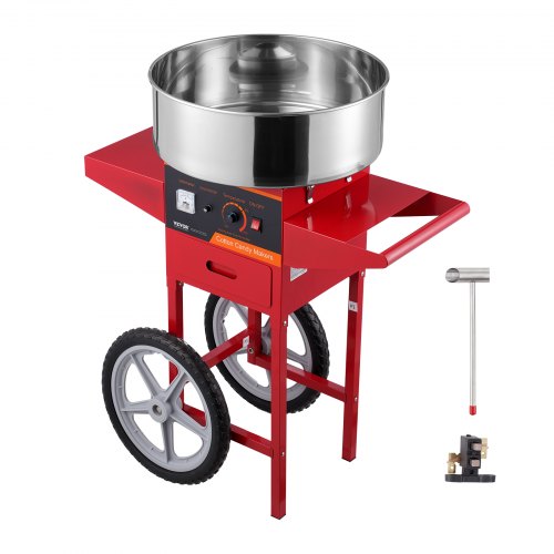 VEVOR elektrische suikerspinmachine met kar, 1000W commerciële suikerspinmachine met roestvrijstalen kom, suikerschep en lade, perfect voor thuis, kinderverjaardagen, familiebijeenkomsten afbeelding