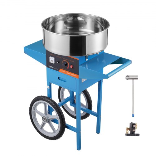 VEVOR Elektrische suikerspinmachine met kar, 1000W commerciële suikerspinmachine met roestvrijstalen kom, suikerschep en lade, perfect voor kinderverjaardagen, familiebijeenkomsten, blauw afbeelding