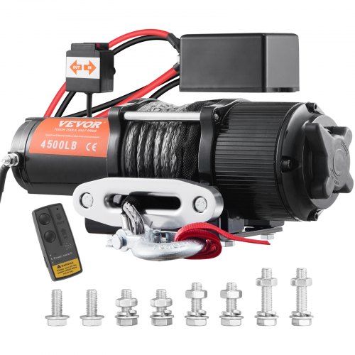 VEVOR Elektrische Lier 12V Winch 4500lbs/2041kg Offroad Motor Lier Kabel Elektrische Lier Nylon Touw met Draadloze Afstandsbediening Zwart Ideaal voor