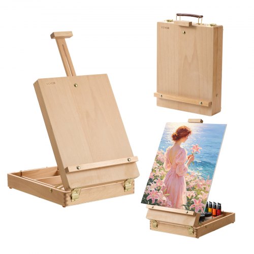 VEVOR Tafelschildersezel, schilderskoffer, schetsboek, 530 mm canvas, voor schetsen, gemaakt van massief beukenhout, draagvermogen van 10 kg, verstelb