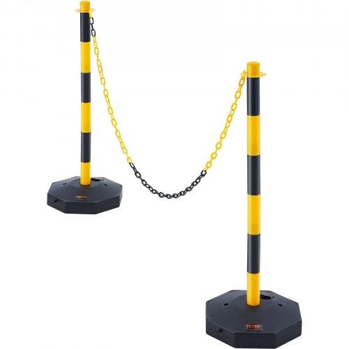 VEVOR verkeerskegel slagboompalen 2 stuks 285 x 285 mm waarschuwingskegels verkeerskegels waarschuwingsverkeerskegels met ketting, geleidepaal kegel wegversperringspaal geel & zwart water- en zandinjectie afbeelding