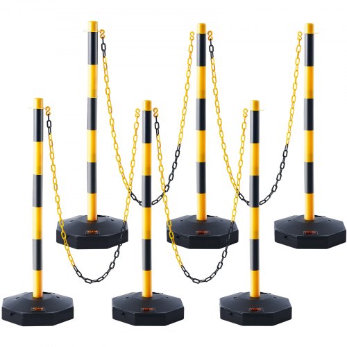 VEVOR verkeerskegels slagboompalen 6 stuks 285 x 285 mm waarschuwingskegels verkeerskegels waarschuwingsverkeerskegels met ketting, gidspaalkegels slagboompalen geel & zwart water- en zandinjectie afbeelding