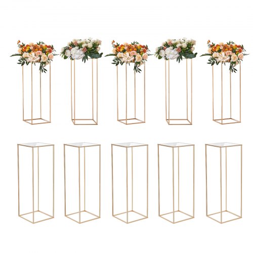 VEVOR Set van 10 vierkante bloemenkrukken 28 x 28 x 80 cm Bloemenstandaard IJzeren bijzettafel Moderne bloemenzuil Goudkleurige galvanische plantenkru