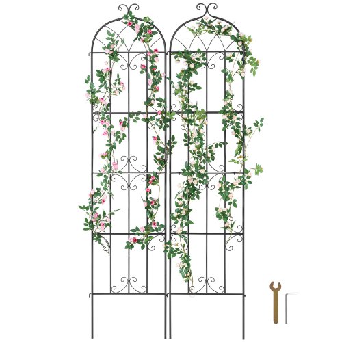 VEVOR Trellis, 221 x 50 cm, set van 2 roestvrije metalen trellis voor tuinbloemen, rozentrellis, komkommerondersteuning, klimhulp, plantentrellis, decoratieve clematistrellis voor binnenplaatsen en gazons