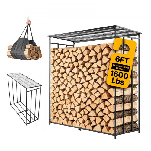 VEVOR Houtrek 3/8 Cord Houtrek 1855x715x1850mm, voor open haard, terras & balkon, frame van koolstofstaal met poedercoating, draagvermogen 730 kg, inhoud 1962 L Zwart