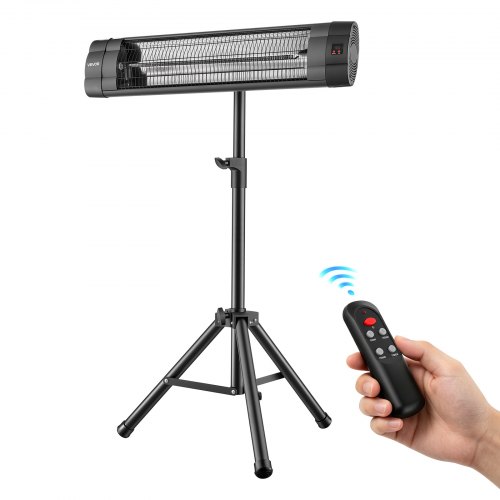 VEVOR Infraroodkachel 2500W Elektrische infraroodkachel met statief, infraroodkachel voor tuin, terras, balkon, bedieningspaneel en afstandsbediening, 3 warmtestanden, 24-uurs timer, 2-in-1 wand- en vrijstaand model