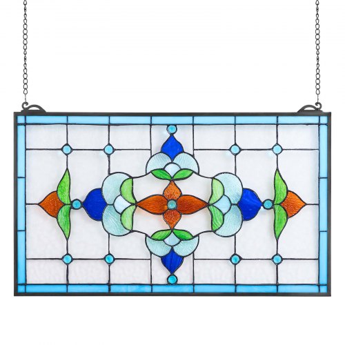 VEVOR Glas-in-lood Raampaneel Raamdecoratie Hangend 664x402mm Rechthoekig Vintage afbeelding