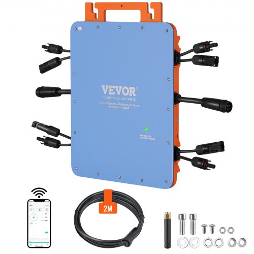 VEVOR Solar Grid Tie Micro-omvormer, 1200W Solar Micro-omvormer, IP67 waterdichte aluminium zonne-energie Grid Tie Inverter DC18-50V bedrijfsspanning met APP WiFi-antenne voedingskabel, voor S afbeelding