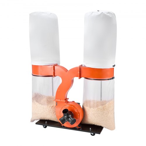 VEVOR stofafzuigsysteem, 2634,47 m³/u, 2,5 micron spaanafzuigsysteem, 3,0 pk zaagselafzuigsysteem met twee stofzakken van 132,5 l en twee filterzakken van 159 l, 2800 tpm, non-woven stof afbeelding