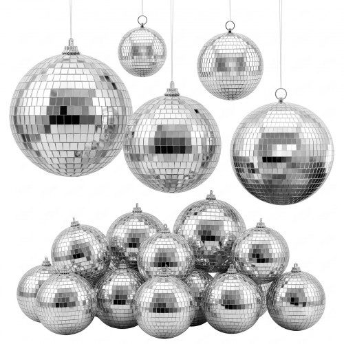 VEVOR Spiegelbol Discobal 80/100/150/200/300mm 17-delige set met ophangring, voor feest- en huisdecoratie, DJ, dansclub, apparatuur voor lichteffecten en feestverlichting, 360° reflectie, herbruikbaar