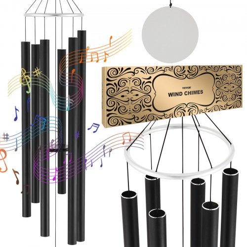 VEVOR windgong klokkenspel C majeur 1677xØ250mm hangende decoratie zwart afbeelding