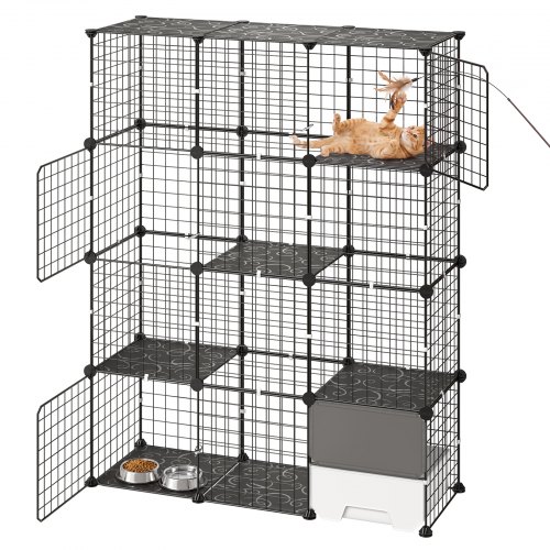 VEVOR Kattenkooi Kattenverblijf 4-verdiepingen Kattenren 104,1x35,5x139,7cm, Doe-het-zelf Kattenren met Kattenbak, Verwijderbare Binnenkooi van Metaaldraad voor 1-2 Katten, Kittens, Fretten en Kleine Dieren