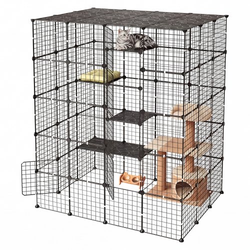 VEVOR Kattenkooi, 5-laags kattenren, 139,7x104,1x175,2 cm, doe-het-zelf kattenren, afneembare metalen kooi met 5 deuren, ideaal voor 2-3 katten en kleine dieren, zwart