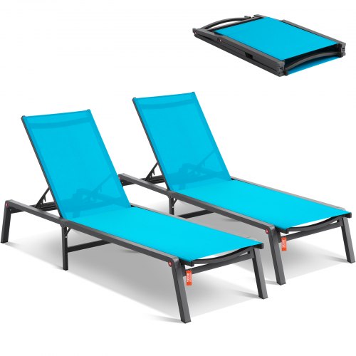 VEVOR 2x ligstoel, strandligstoel, ligstoel, ligstoel, 182 x 60 x 88 cm, blauw afbeelding