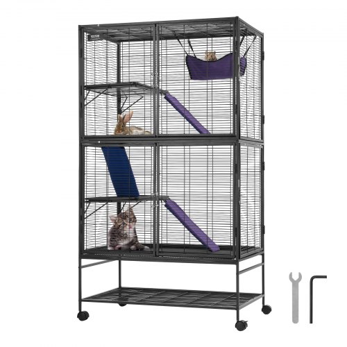 VEVOR kooi voor kleine dieren 4-laags metalen kooi fret 3 oprijplaten 92x58x164cm afbeelding