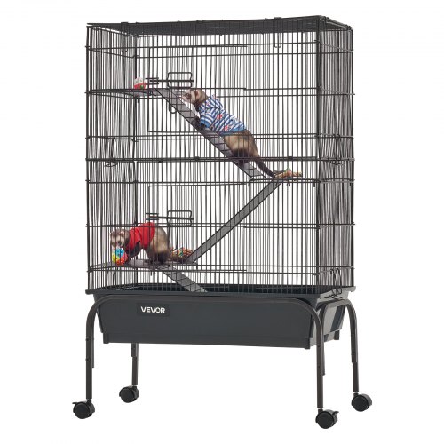VEVOR Kleine Dierenkooi, Metalen Frettenkooi, Verblijf voor Kleine Dieren, 63x36x101 cm, voor Fretten, Chinchilla's, Vliegende Eekhoorns, Cavia's & Konijnen, 3 Verdiepingen, 13,97 mm Draadafstand, Vergrendelbare Zwenkwielen
