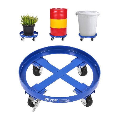 VEVOR Vatenwagen voor 55 gallons, laadvermogen 907 kg, Ø615x188 mm transportwagen met dwarsbalken en 4 zwenkwielen, kantelveilige wagen voor het hanteren van vaten in het magazijn, blauw
