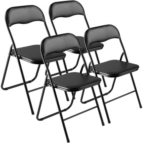 VEVOR 4-pack opvouwbare stoelen, opvouwbare leren stoel, draagbare kampeerstoel met metalen frame en gevoerd kussen, stapelbare stoelen voor binnen- en buitengebruik, opvouwbare stoel voor thuis, tuin, feestjes, zwart afbeelding