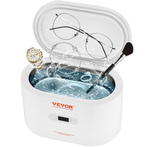 VEVOR Ultrasoonreiniger Ultrasoon roestvrij staalreiniger 30 W, 650 ml Ultrasoonreiniger met digitaal display, wit Vijf beschikbare modellen voor sieraden, brillen, horloges, enz. afbeelding