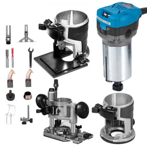VEVOR compacte router met 2 basissen variabele snelheid duurzaamheid groot snelheidsbereik vaste basis afbeelding