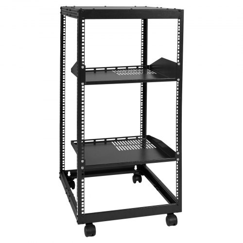 VEVOR 20U open frame serverrek, 58.5-101.6cm/23 tot 40 inch Verstelbare diepte vrijstaand of aan de muur gemonteerd netwerkserverrek, 4-post AV-rek met wielen, is geschikt voor al uw netwerk-IT-apparatuur, AV-apparatuur afbeelding