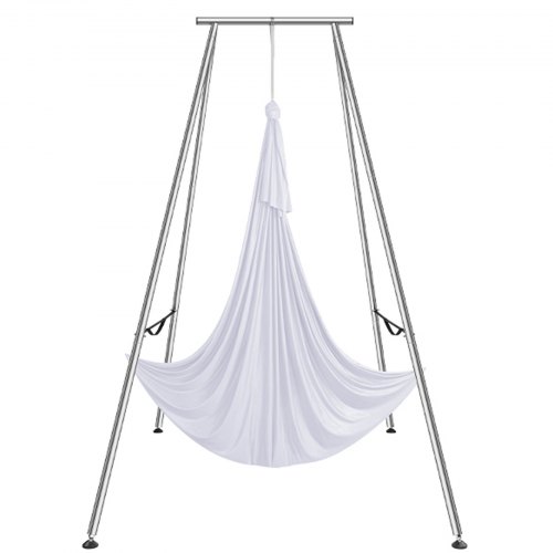 VEVOR Aerial yoga-hangmat met yogaframe 6 x 2,6 m, wit yogaschommel Air Flying, yogaschommel hangmatschommel 250 kg max. draagvermogen, inclusief yogasokken en voetkussens, anti-zwaartekrachtoefeningen afbeelding
