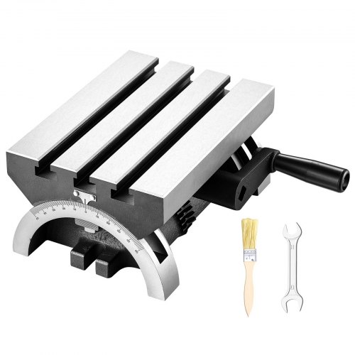 VEVOR draaibare hoektafel 178x127 mm 0-45° links en rechts verstelbaar, freestafel voor gebruik op frees- en boormachines, gietijzeren constructie, 3 T-sleuven, schaalverdeling met stappen van 1 graad.