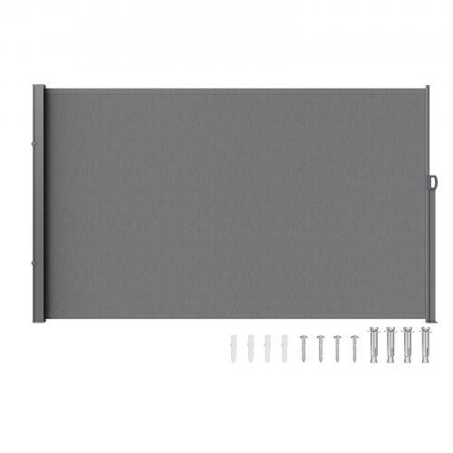 VEVOR zijluifel 180 x 350 cm zijwandluifel van 180 g/m² polyesterweefsel met PU-coating luifel uittrekbare handgreep met veermechanisme privacyscherm privacybescherming voor balkons binnenplaatsen grijs afbeelding
