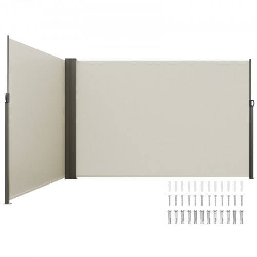 VEVOR zijluifel 200 x 600 cm zijwandluifel van 180 g/m² polyesterweefsel met PU-coating luifel uittrekbare handgreep met veermechanisme privacyscherm privacybescherming voor balkons binnenplaatsen beige afbeelding