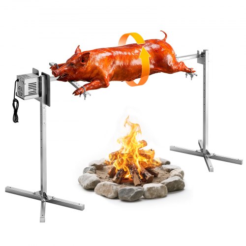 VEVOR Lamsgrill 38 W 60 kg 1422,4 mm Rotisserie Spits Speenvarken Grill Roestvrij Staal voor Tuinfeesten, Bruiloften, Camping en Festivals, 3 RPM met 8 Hoogte-instellingen, 1825 x 535 x 860 mm, SUS304 Vork, 45° Stand