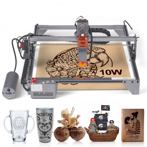 VEVOR lasergraveermachine 10W graveerapparaat 40x40cm Werkgebied Lasergraveur 455 ± 5 nm Blauwlichtlaser 10.000 mm / min USB-poort Compatibel LightBurn & LaserGRBL voor hout, kunststof, acryl, leer enz. afbeelding