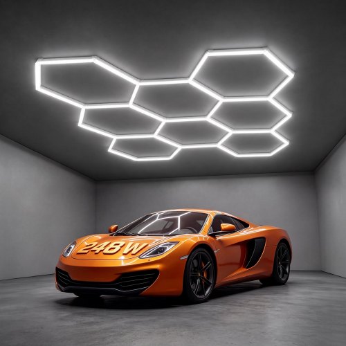 VEVOR Hexagon LED Garagelamp 248 W 29.760 lm 6500 K Plafondmontage Ideaal voor sportscholen, kapsalons, showrooms en winkels. Flexibel ontwerp met kli