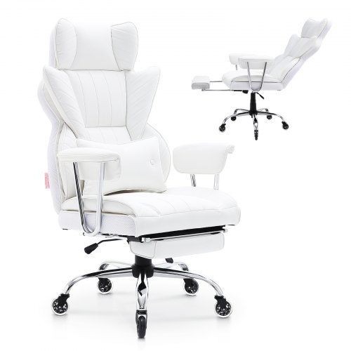 VEVOR bureaustoel PU leer wit directiestoel met voetsteun, bureau draaistoel in hoogte verstelbaar 0-80 mm, draagvermogen 181,43 kg, directiestoel bureaustoel 860 x 610 mm rugleuning draaistoel afbeelding