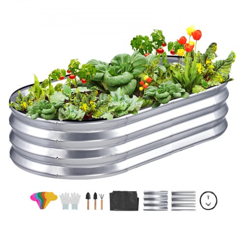 VEVOR verhoogde plantenbak bloembak tuin plantenbak terras groentebed tuinbed plantenbed zilver 120x60x30cm gegalvaniseerd metaal ideaal voor het kweken van groenten fruit kruiden etc. afbeelding