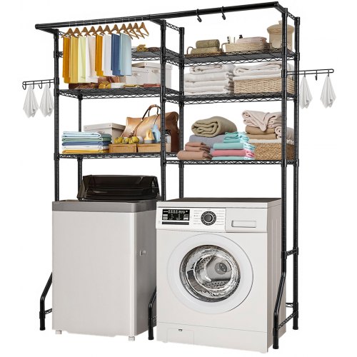 VEVOR Opbergrek boven wasmachine/droger, dubbele rij, 6 lagen, zwart afbeelding