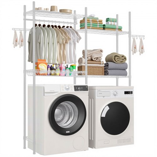 VEVOR Opbergrek boven wasmachine/droger, dubbele rij, 4 lagen, wit afbeelding