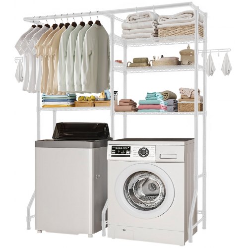 VEVOR Opbergrek boven wasmachine/droger, dubbele rij, 6 lagen, wit afbeelding