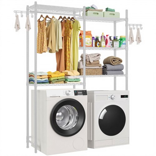 VEVOR Opbergrek boven wasmachine/droger, dubbele rij, 5 lagen, wit afbeelding