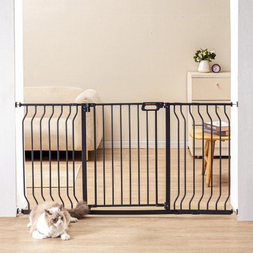 VEVOR deurveiligheidshek, slagboom, traphekje, 749-1468 mm breedtebereik, kinderhekje, huisdierenhekje, traphekje, draaibaar 762 mm hoogte aan beide zijden, zwart babyhekje zonder boren afbeelding