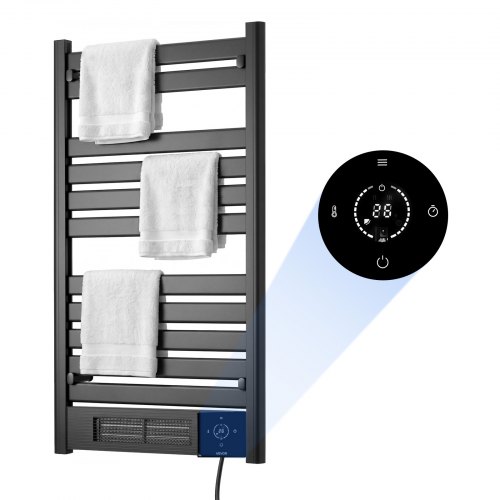 VEVOR elektrische badkamerradiator, 11 stangen, handdoekradiator, 550x1015 mm, zwart, handdoekverwarmer, afstandsbediening en app met touchscreen, 0-2