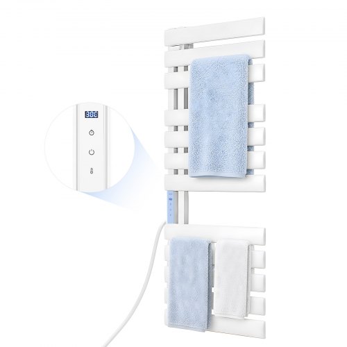 VEVOR elektrische badkamerradiator, 12 stangen, handdoekradiator, 555x1280mm, wit, handdoekverwarmer met oververhittingsbeveiliging, touchscreen, time