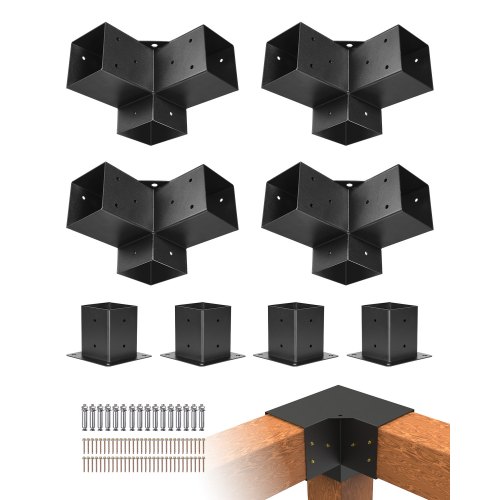 VEVOR set van 8 paalverbinders gemaakt van 2 mm dikke staalplaten paalhoek pergola hoekverbinder houtverbinder 90° kofferbakconstructie hoekbeugel houten balken paviljoenbeugelset 220 x 220 x 152 mm afbeelding