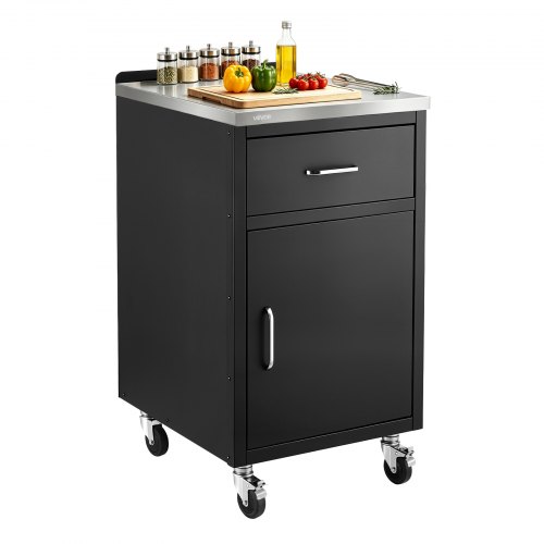 VEVOR Buitenkeukenkast 508 x 942 x 585 mm (B x H x D) Ladekast voor barbecueplekken, terrasbars en keukens, met 4 zwenkwielen, roestvrijstalen werkbla
