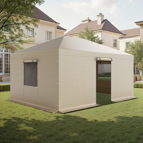 VEVOR Winterhoes, geschikt voor 3,68 x 4,9 m paviljoenen, vervangende hoes met zijwanden en gaasramen, PE-materiaal, opslagbeschermhoezen, paviljoenen