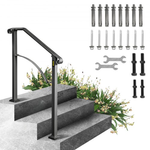 VEVOR Smeedijzeren Leuning 2-3 Treden Trap Leuning 37 cm Smeedijzeren Leuning Rail Afstand Tussen Palen 71 cm Outdoor Indoor Trapleuning voor Tuinen W